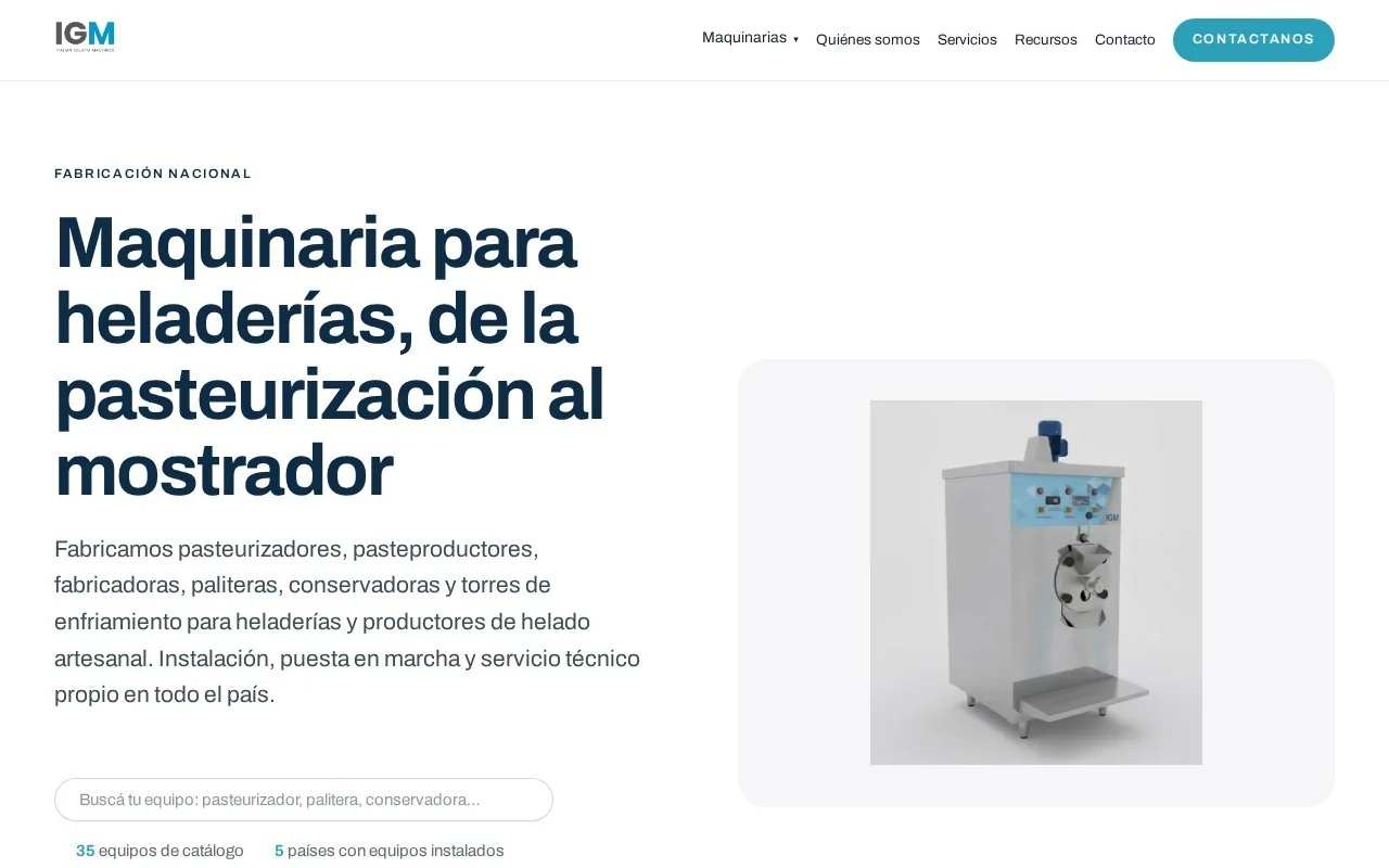 Home de IGM, fábrica de maquinaria para heladerías artesanales