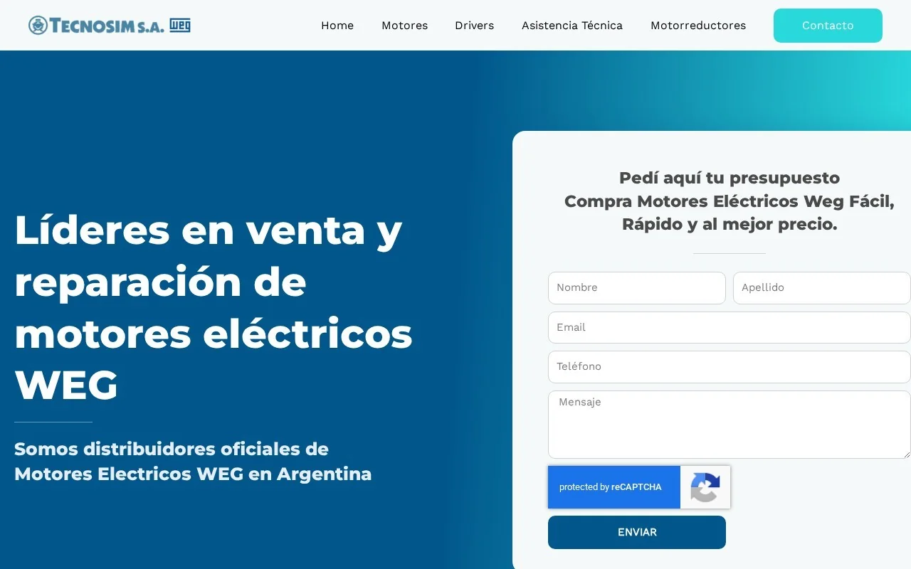Home de Tecnosim, distribuidor oficial de motores eléctricos WEG